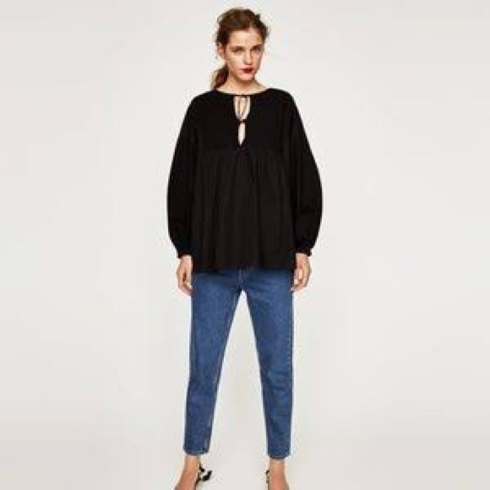 Zara S Black Tie Neck Top